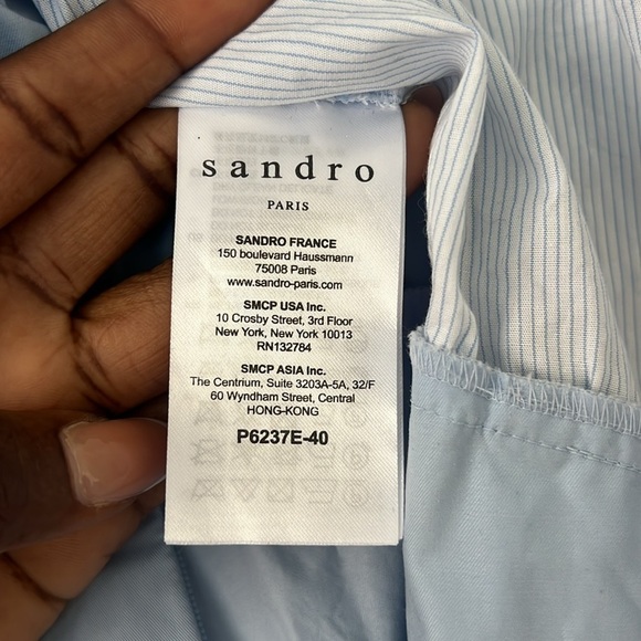 Sandro Paris Women’s Rosalyn Colorblock Pinstriped Blue Romper no size no belt - Picture 6 of 8